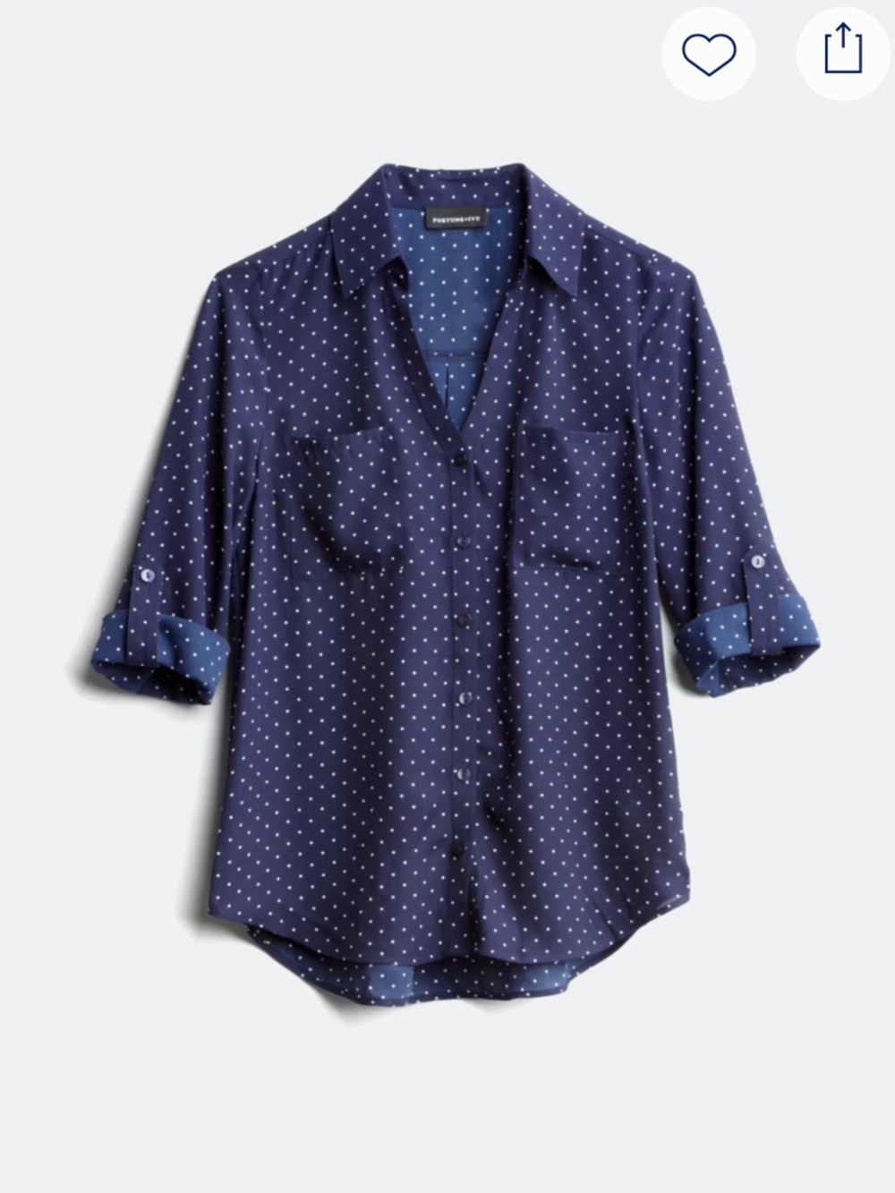 Navy Polka Dot Button-Down Blouse